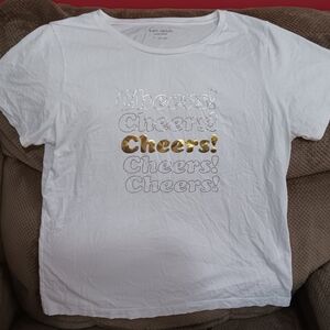 Kate Spade White Tee with Silver and Gold Cheers Print